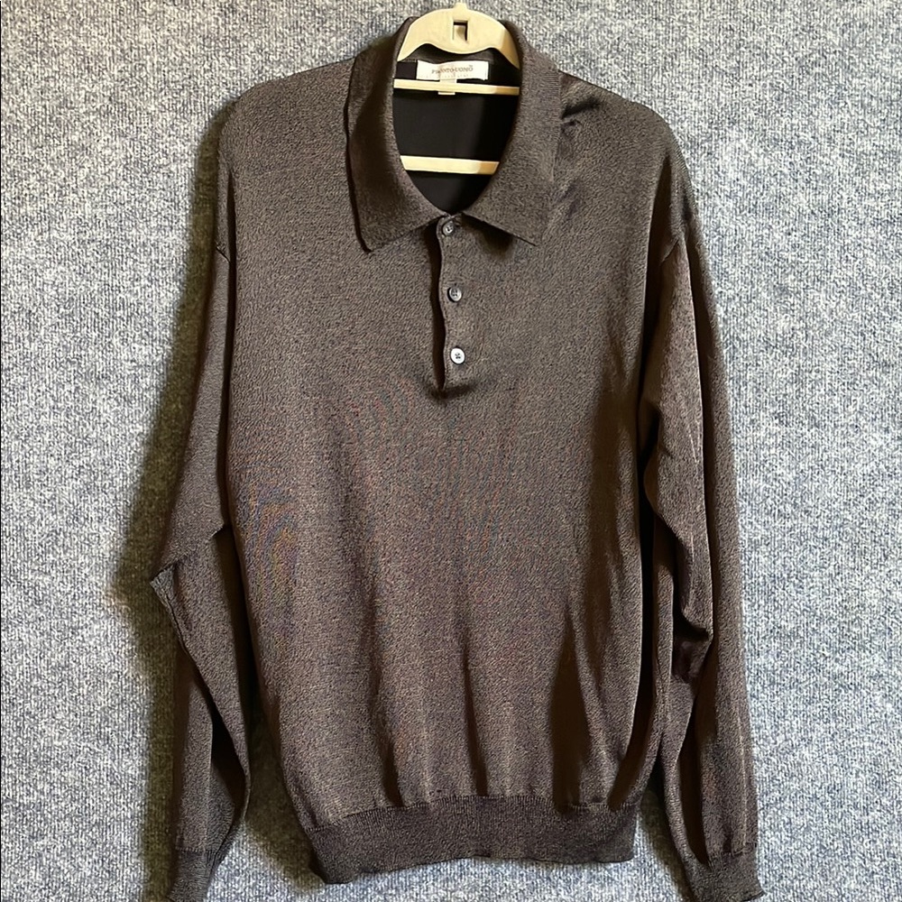 Pronto Uomo Brown Knit Silk / poly, light weight Sweater with Classic Collar